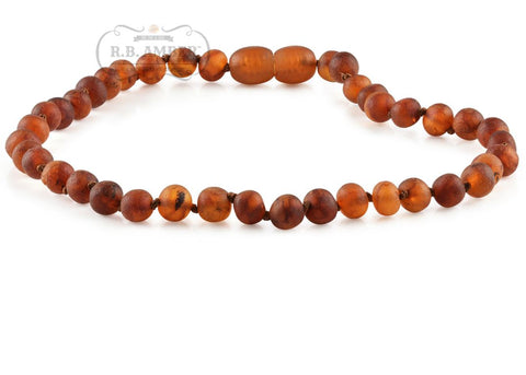 Image of Baltic Amber Necklace for Children - Pop Clasp Teething Jewelry R.B. Amber Jewelry 10-11 inches Raw Cognac 