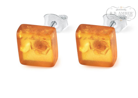 Image of Baltic Amber Square Stud Earrings Jewelry R.B. Amber Jewelry Cognac 