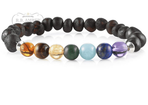 Image of Baltic Amber/Gemstone Bracelet for Adults Jewelry R.B. Amber Jewelry Raw Cherry Chakra 