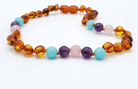 Baltic Amber/Gemstone Children's Necklace Teething Jewelry R.B. Amber Jewelry 10-11 inches Mermaid Mix 