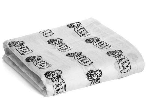 Image of Modern Burlap Organic Cotton Muslin Swaddle Blanket Sleep Modern Burlap Peonies (Love Grows Here) 