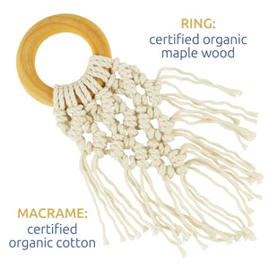 Organic Macrame Wooden Teether Toy with Food-Grade Cotton Toy Sweetbottoms Naturals 