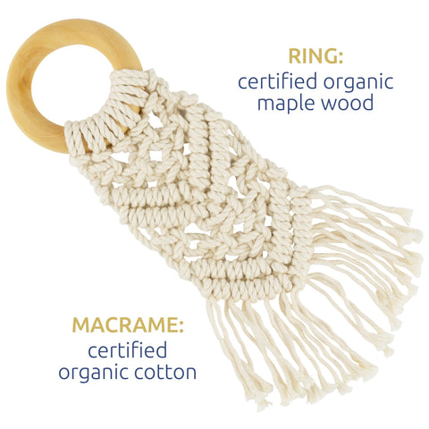 Image of Organic Macrame Wooden Teether Toy with Food-Grade Cotton Toy Sweetbottoms Naturals 