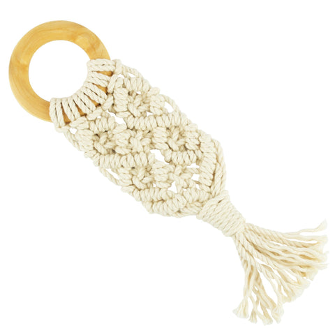 Image of Organic Macrame Wooden Teether Toy with Food-Grade Cotton Toy Sweetbottoms Naturals Avery 