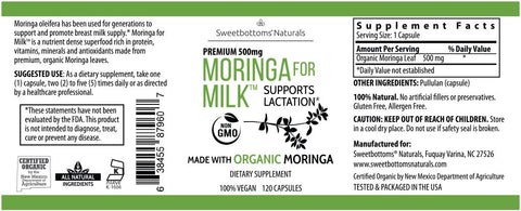 Image of Organic Moringa for Milk™ Lactation Supplement - 120 Capsules Mom | Maternity Sweetbottoms Naturals 